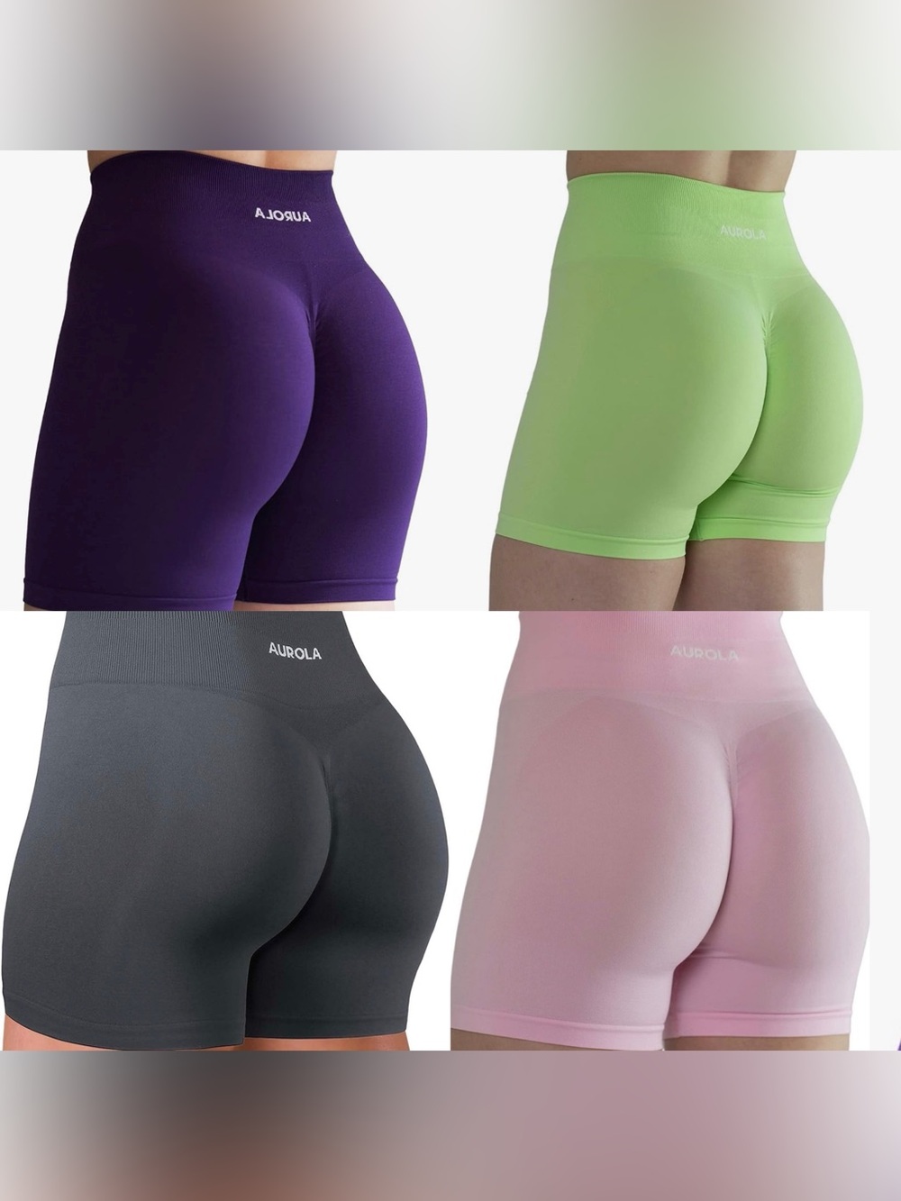 AURORA Scrunch Booty Lifting Seamless Gym Shorts Pink/Green/Purple/Gray